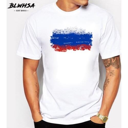 BLWHSA Summer Casual Men T shirts Cotton Short Sleeve Nostalgia Russian National Flag Style T-shirts For Men Top&Tee