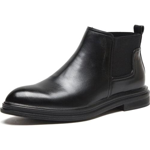 Men Boots Breathable Pointed Toe Business Casual Leather Boots Autumn Winter Warm Men Shoes Outdoor Ankle Boots Plus Size 38-48