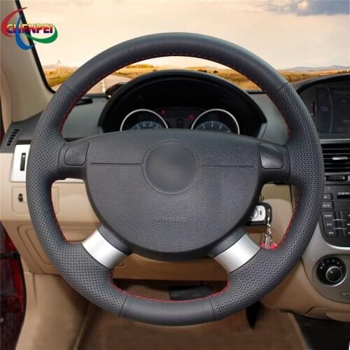 DIY Hand-Stitched Non-slip Black Leather Car Steering Wheel Cover For Chevrolet Lova Aveo Car Interior Accessories