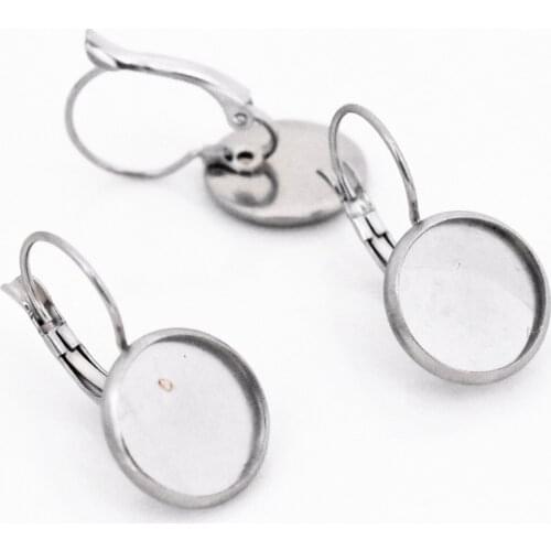 Never Fade ) 12mm 10pcs Stainless Steel French Lever Back Earrings Blank/Base,Fit 12mm Glass Cabochons,Buttons