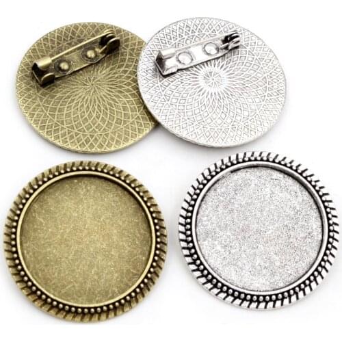 New Fashion 5pcs/Lot 25mm Inner Size Retro Series Antique Silver Plated and Bronze Brooch Baroque Style Cabochon Base Setting
