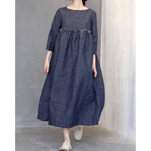 2018 New Arrivals Womens Long Dresses Ladies' loose dark blue denim Dresses 16472-15