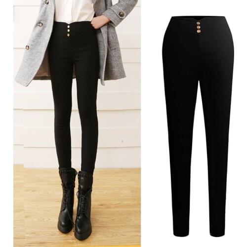 New Pants High Waist Black Autumn Winter Pencil Winter Trousers Outside Clothing Thickened Plus Thicken Fur Warm Leggings Womens