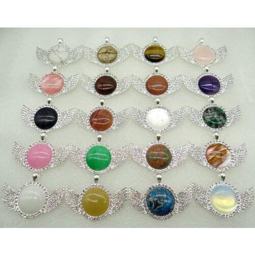 New Natural Stone Quartz Crystal Opal lapis Unakite Round Shaped Pendant Diy Jewelry Making necklace for woman 8PC wholesale