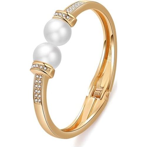 Pearls Crystal Bangles Bracelet for Women Girl Mum Girl Lover Birthday Party Gift Jewelry