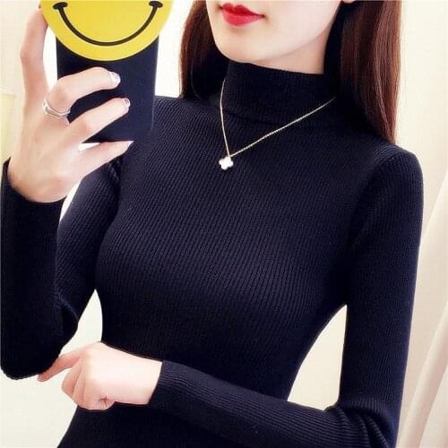 Autumn Winter Knitted Jumper Tops Solid Turtleneck Pullovers Casual Sweaters Women Shirt Long Sleeve Tight Sweater Girls S-4XL