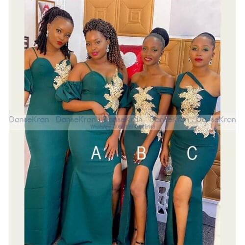 Peacock Green Mermaid Bridesmaid Dresses With Appliques Side Split Women Long Formal Dress Wedding Party Maid Of Honor Maxi Gown