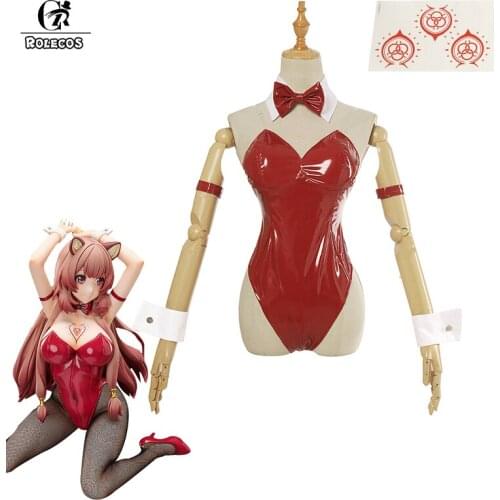 ROLECOS The Rising of the Shield Hero Cosplay Costume Raphtalia Cosplay Costume Women Red Sexy Bunny Jumpsuit Halloween Full Set