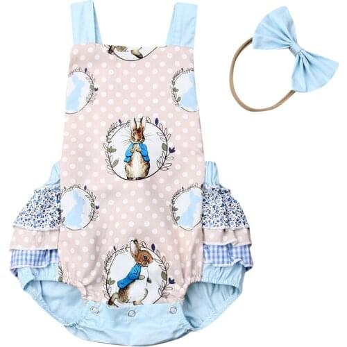 Cute Newborn Baby Girl Bunny Romper Jumpsuit+Headband Clothes Outfit