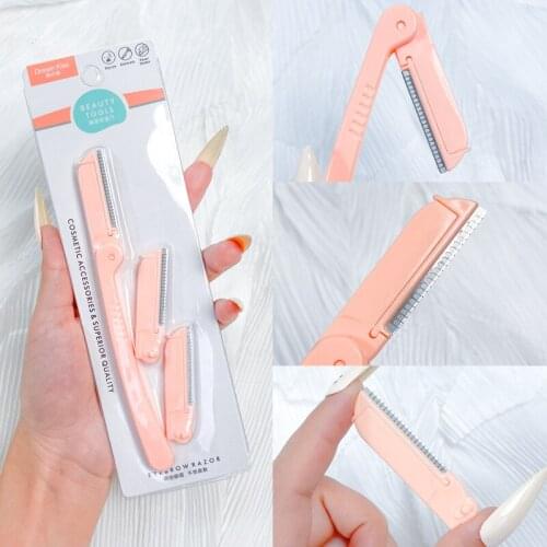 Folding Eyebrow Trimming Knife Female Beginner Safety Type Free Replacement Professional Eyebrow Trimming Knife Set COLOR RANDOM
