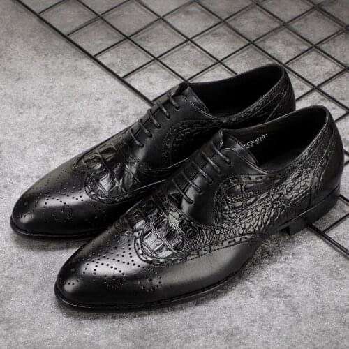 Italian Black Patent Leather oxford Shoes For Men Formal Dress Zapatos Wedding Crocodile Mens Shoes Sapato Social Masculino