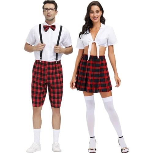 Couple Plaid Uniform Clubwear Woman Man Roleplay Costumes Cosplay Student Sexy Uniform