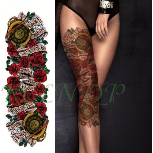 Waterproof Temporary Tattoo Sticker rose blossom clock letter leaf flower full arm fake tatto flash tatoo for men women girl
