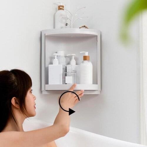 Rotating Bathroom Shelf Multi-function Punch-free Corner Storage Rack Waterproof Wall Mounted Sundries Racks Bathroom Organizer