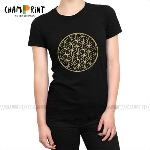 Flower Of Life Mandala Gold T-shirt Women Mandala Sacred Religious Geometry T Shirt Tumblr Tee Shirt Tops Vintage Female Graphic