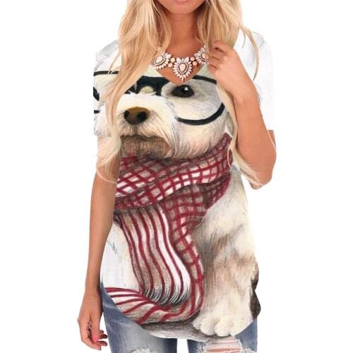 Giyu Brand Dog T Shirt Women Animal Funny T shirts Painting V-neck Tshirt Lovely Shirt Print Womens Clothing Fashion Loose