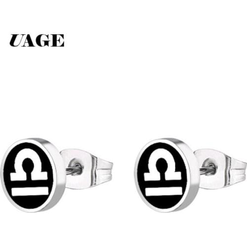 UAGE Hot Fashion Women Men Punk Black Silver Color Studs Stainless Steel Round Small Black Stud Earrings Brincos Jewelry