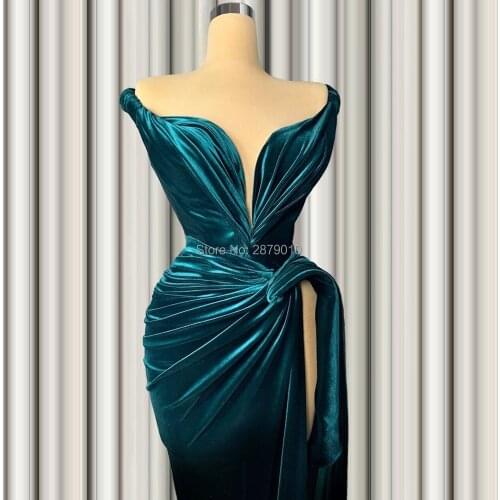 Vintage Elegant 2020 Evening Dress Off The Shoulder Sheath Floor-Length Velvet Robe De Soiree Aibye Prom Dress Middle East Dubai