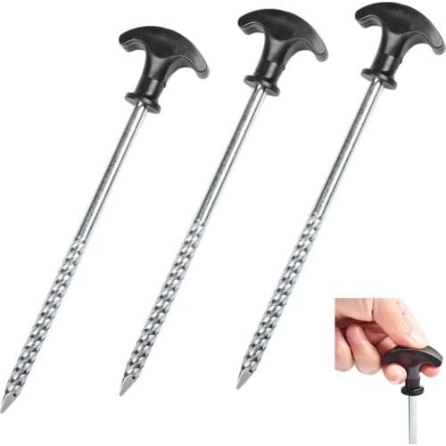 1PC Stainless Steel Tent Pegs Outdoor for drilling in frozen soil on ice Camping Tent Awning Peg T-Type Screw Spiral Tent Pegs