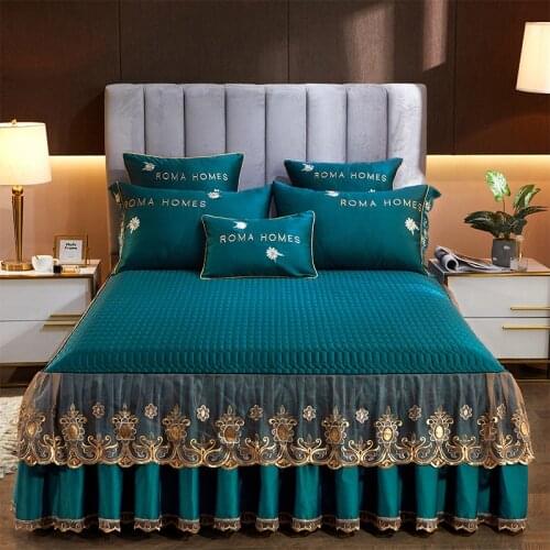 1pc European Style Solid Color Lace 150 Double Bedspreads Bed Skirt Solid Non-slip Sheet Mattress Cover High Quaility Bed Sheet