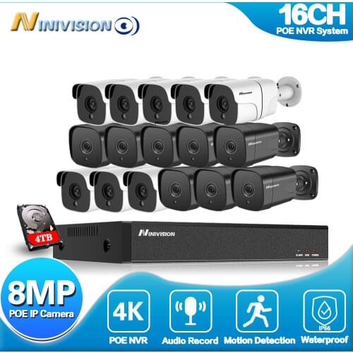 16CH 4K POE AI CCTV Security Camera System Kit Face Detection With 8MP Audio Outdoor Video Surveillance Camera Kits P2P