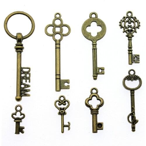 20pcs Vintage Key Pendant Charms Antique Bronze Color Key Charms Jewelry DIY Retro Key Charms For Bracelet Making