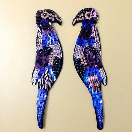 3D Handmade Rhinestone Beaded Patches Nagao Birds Parrot Sew on Crystal Pearl Patch for Cbeading Applique Cute Patches