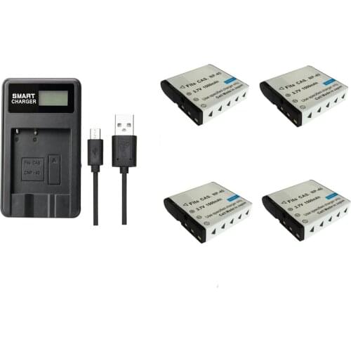 4 pcs 1500 mAh NP-40 Battery With Single Battery Charger for Casio Cameras 55 57 Z100 Z300 Z400 Z450 FC100
