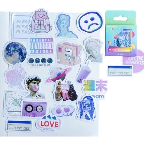 46pcs/pack Vaporwave Adhesive Decoration Scrapbook Sticker DIY Adheisve Paper Sticker LabeL Bookmark Student Office Supply
