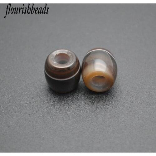 5mm Big Hole High Quality Banded Coffee Color Agate DZI Cylinder Shape Fit Stone Loose Beads Makings