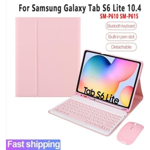 For Samsung Galaxy Tab S6 Lite 10.4 P610 P615 SM-P610 SM-P615 Keyboard Case with Bluetooth Mouse PU Leather Tablet Cover Shell
