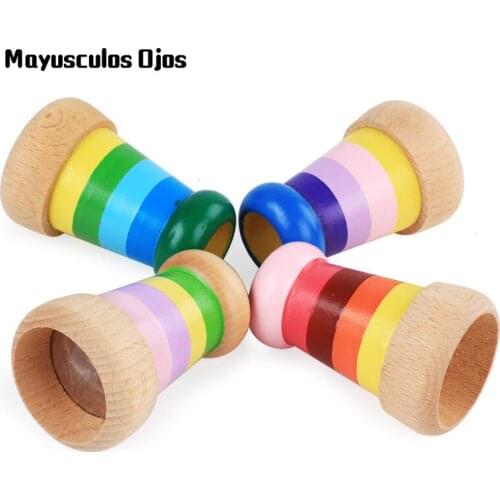 ZH 1PC Wooden Magical Bee Eye Prism Effect Kaleidoscope Children Grasp Early Education Educational Toys