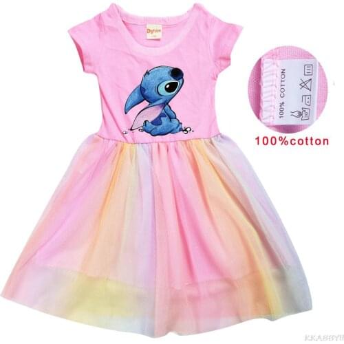 STITCH Girls Dress Summer Baby Children Kids Girls Clothes Princess Christmas Short Sleeve Dresses