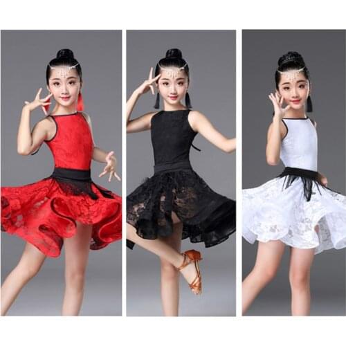 2021 Child Latin Dance Dress New Fringe Rose Sleeveless High Quality Clothes Professional Dancing Latin Practice Dance Skirt