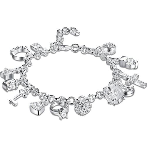 KN-H144 925 Free Shipping Silver Bracelet Bangle Luxury 925 Fashion Jewelry 13 Pendants Bracelet/advaivca Avaajmha