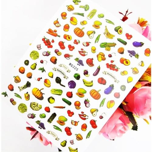 Fruits Vegetables 3D Stickers Sliders for Nails Self Adhesive Nail Art Decoraciones Foil Design Manicure Accesorios