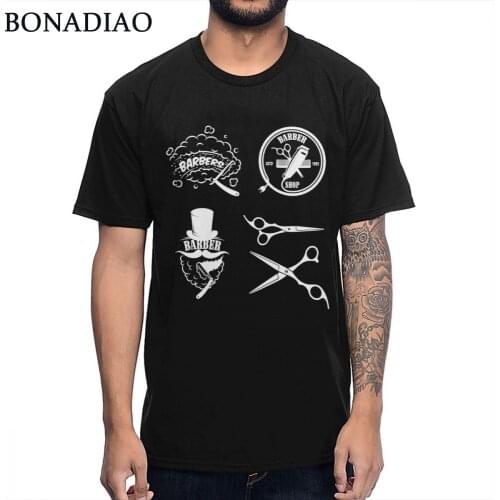 Round Collar Barber Shop Hairdresser Tool Scissors Straight Razor T-shirt Graphic Print 100% Healthy Cotton Tee