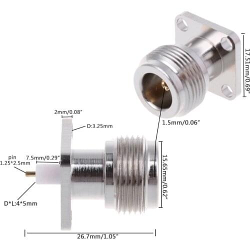 N-KFD-5 N Female Jack Panel Mount RF Coax Connector Flange Solder Nickelplated 15.65x26.7mm Silver