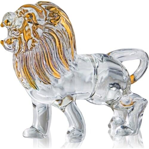 H&D Crystal Lion Figurine Glass Painting Art Wildlife Animal Sculpture For Home Office Table Decor Collectible Housewarming Gift