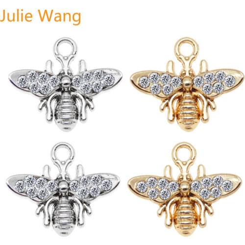 Julie Wang 2PCS Bee Charms Alloy Insect Rhinestone Honeybee Necklace Pendant Bracelet Accessory Jewelry Making
