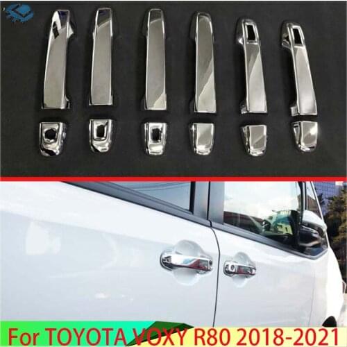For TOYOTA VOXY/NOAH R80 2018 2019 ABS Chrome Door Handle Cover With Smart Key Hole Catch Cap Trim Molding