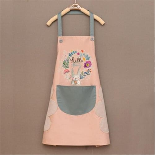 Aprons For Woman Cartoon Rabbit Kitchen Apron Side Wipe Hands Waterproof Oxford Cloth Bib With Pocket Home Cleaning Tool Apron