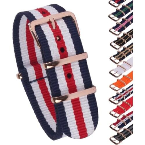 Buy 2 Get 10% OFF) Rose Gold Buckle 18/20/22mm Stripe Cambo Solid Watch Army Military nato fabric Nylon watchbands Strap Bands