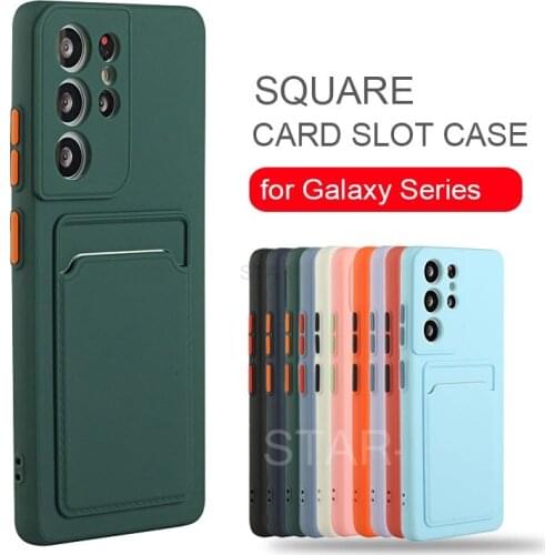 Card Slot Holder Square Silicone Phone Case For Samsung Galaxy S21 Ultra S20 FE Plus Note 20 Note20 Ultra Soft Back Cover