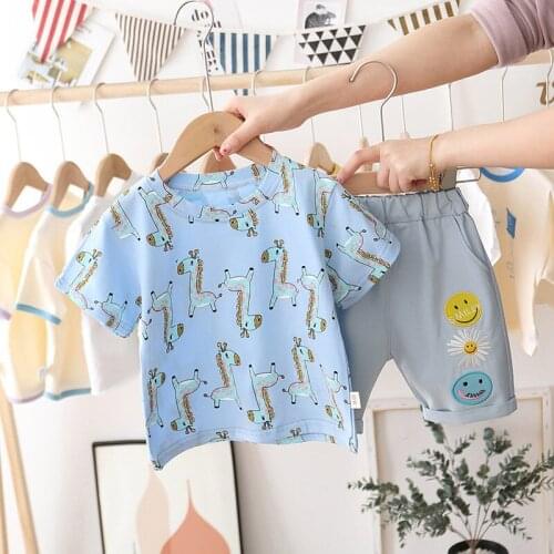 Summer Clothing for Boys Cartoon Print Childrens Clothing O-neck Kids Clothing Sets 2 Pcs T-Shirt+Shorts Family Clothing Sets