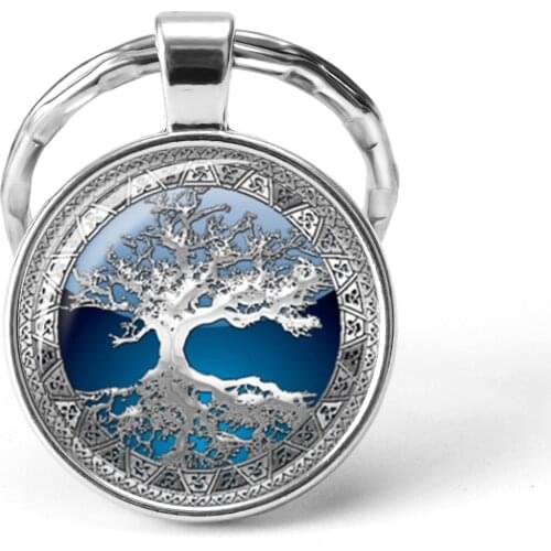 2019 Hot Sale Tree of Life Metal Keychain Glass Cabochon Key Chains Holder Bag Art Pendant Key Ring Charm Women Fashion Jewelry