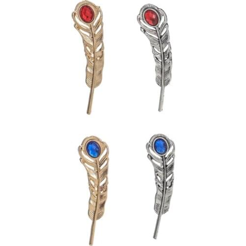 Hot Unisex Metal Feather Shape Brooches Pin Clip Jewelry For Men Women Tribe Acrylic Gem Brooch