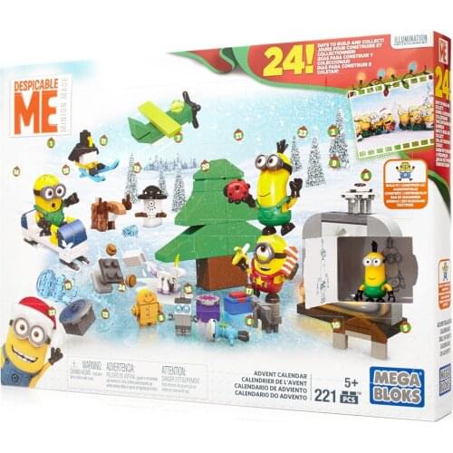 Mega Bloks Minions Movie Advent Calendar 221pcs/pzs -5years old Children Toys Festival Christmas Gift Small building blocks