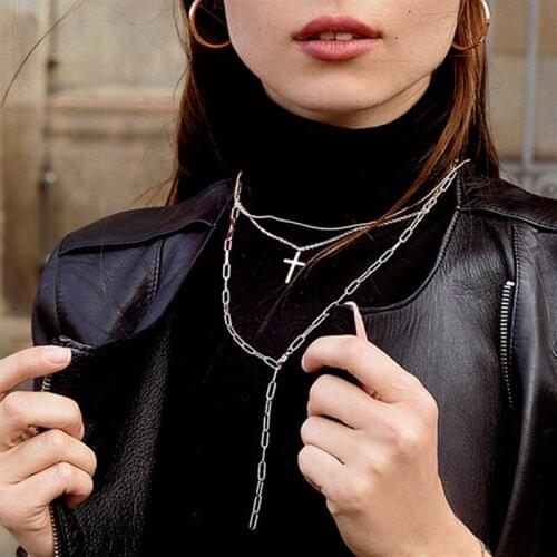 Stainless Steel Layered Cross Necklace Multilayer Christian Cross Necklace Thick Chain Stainless Steel For Girls Jewelry Gifts