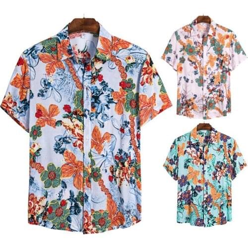 80% Dropshipping!!Beach Shirt Floral Print Breathable Men Short Sleeve Turndown Collar Top for Beach